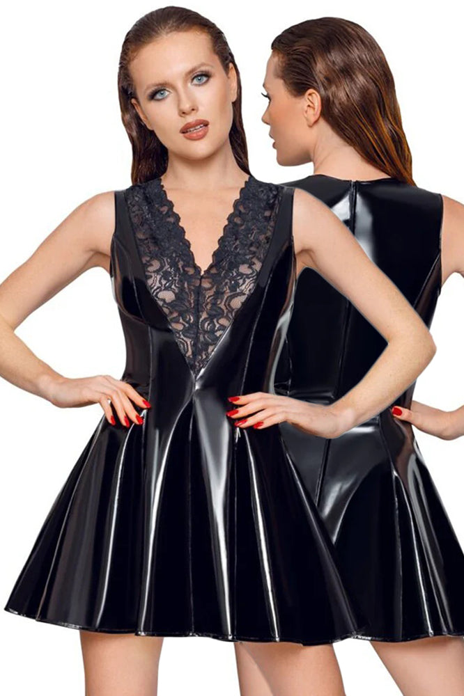 black.tie dress women Plus Size Black Shiny Vinyl Patent Cami Latex Dress main image 0