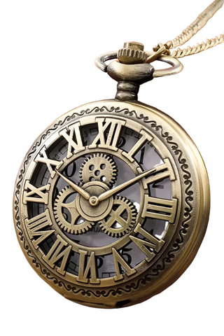 Steampunk Pocket Watch with Gears and Clock Face Design