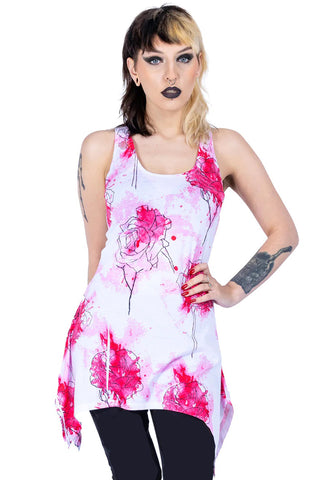 Innocent Rose Watercolour Lace Panel Vest | Angel Clothing