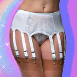 Nylon Dreams 12 Strap Suspender Belt Lace White | Angel Clothing