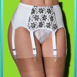 Nylon Dreams 6 Strap White Flower Suspender Belt | Angel Clothing