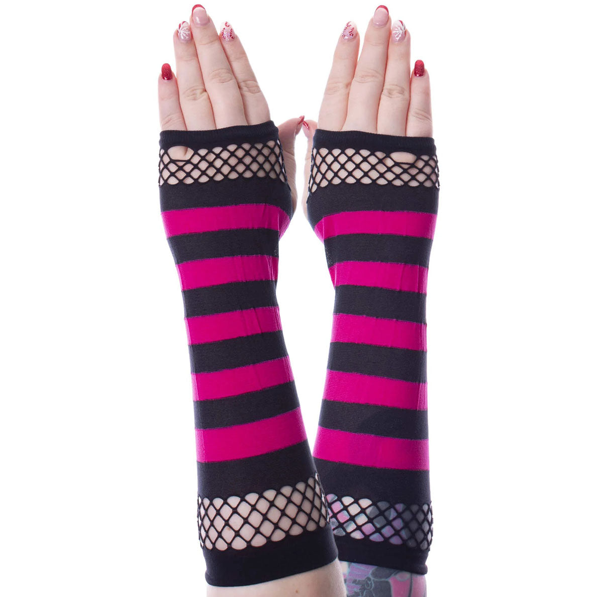 Striped Mesh Gloves Black/Pink – Angel Clothing