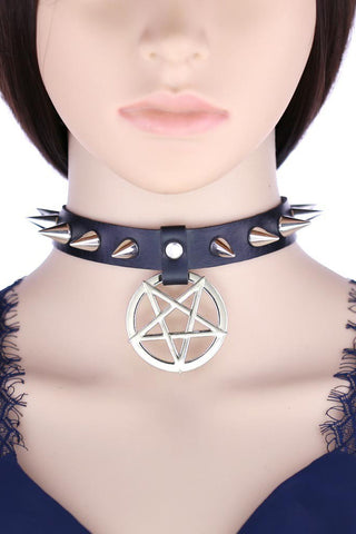 Black Pentagram Spiked Collar | Angel Clothing