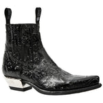 New Rock Black Vintage Flower Ankle Cowboy Boots M.7953-S21 | Angel Clothing