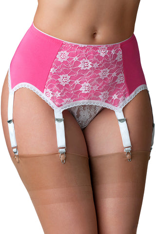Nylon Dreams 6 Strap Suspender Belt Pink | Angel Clothing