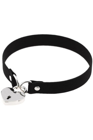 Faux Suede Choker with Heart Padlock | Angel Clothing