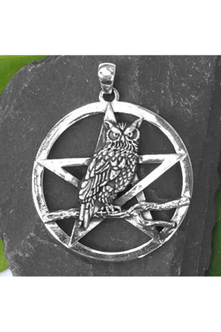 Seventh Sense Owls Rest with Pentagram Pendant Silver | Angel Clothing