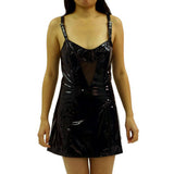 Sexy PVC and Fishnet Dress with Shoulder Straps and Choker | Angel Clothing