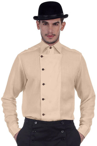 Ulysses Side Button Steampunk Shirt Almond | Angel Clothing