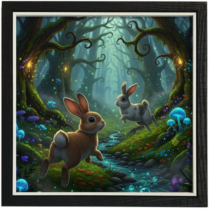 A split-image photograph showing a framed Oakhart fine art print on the left and a metallic Oakhart aluminium picture on the right, highlighting the different material options.