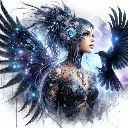 A montage of framed Oakhart fairy prints, showcasing various designs with mystical and gothic fairies in fantastical settings.