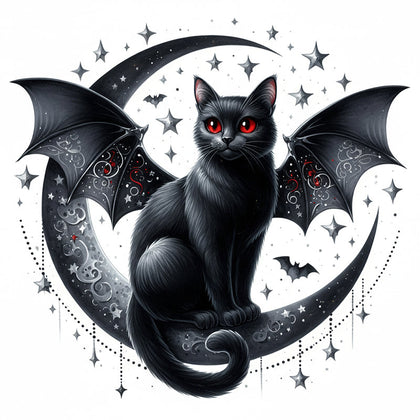 A montage of framed Oakhart cat prints, featuring designs with cats in mystical, fantasy, and gothic settings.