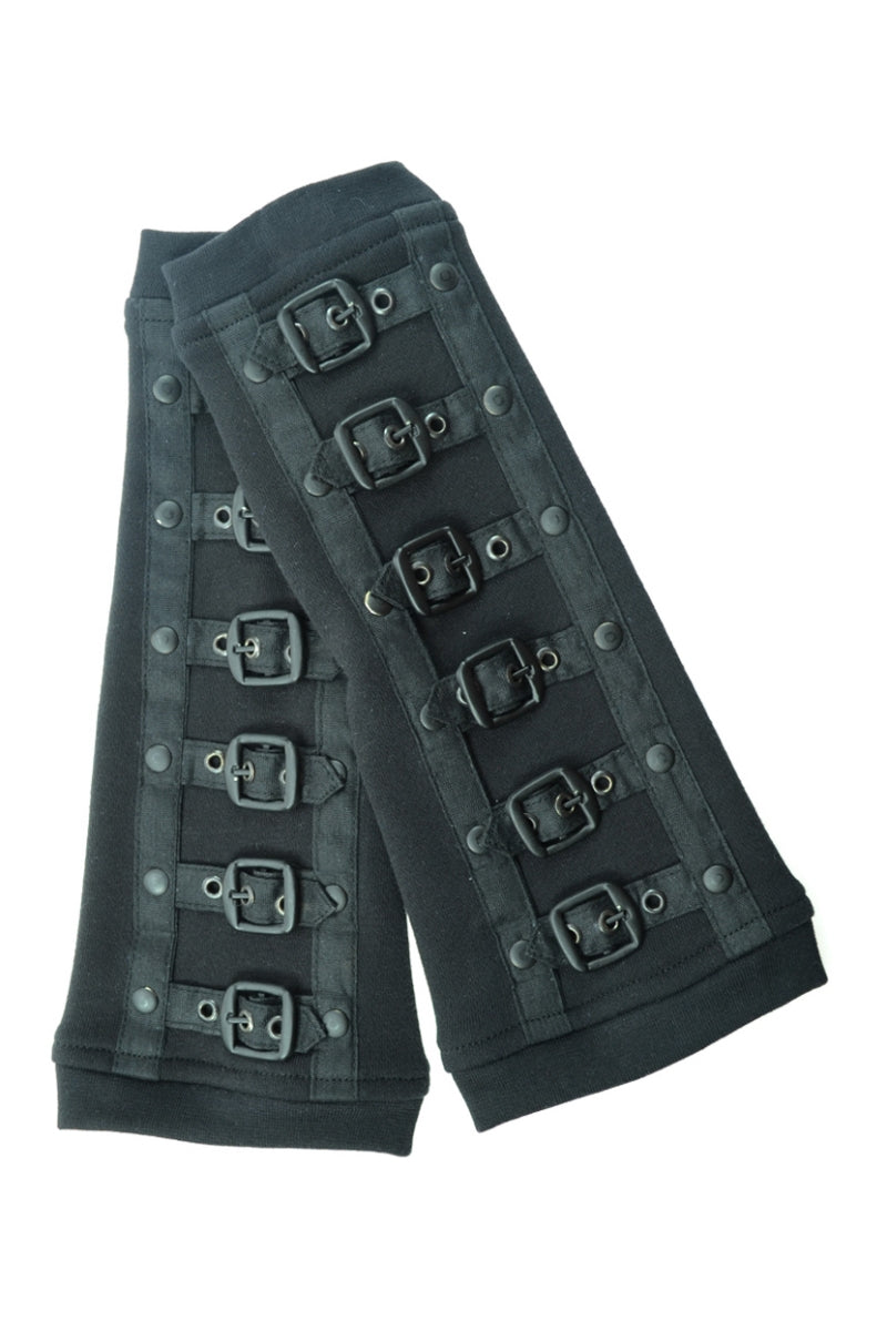 Poizen Industries Buckle Cuffs - Zwarte Gothic Armwarmers (katoen/polyester)