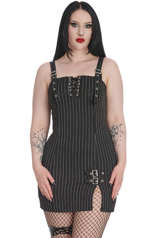 Banned Black Core Pinstripe Slit Dress