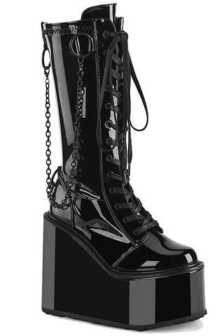 DemoniaCult SWING 150 Black Patent Boots (UK8) | Angel Clothing