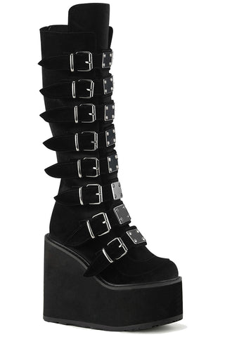 DemoniaCult SWING 815 Black Velvet Boots (UK3, 4) | Angel Clothing