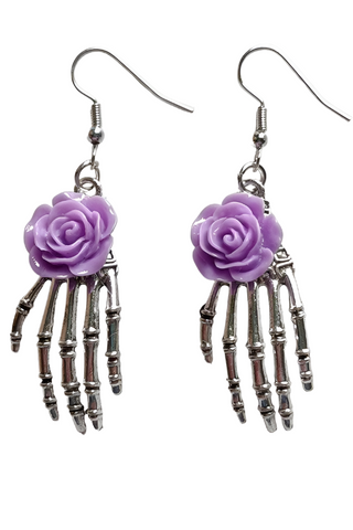 Purple Rose Skeleton Earrings