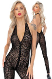 Noir Handmade Leopard Flock Halter Catsuit | Angel Clothing