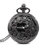 Steampunk Gunmetal Pocket Watch with Gears on Necklace Chain | Angel Clothing
