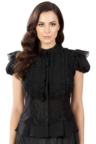 Burleska Katie Black Chiffon Lace Top | Angel Clothing