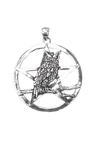 Seventh Sense Owls Rest with Pentagram Pendant Silver