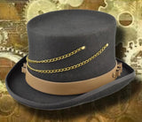 Steampunk Top Hat with Faux Leather Hat Band and Chains | Angel Clothing