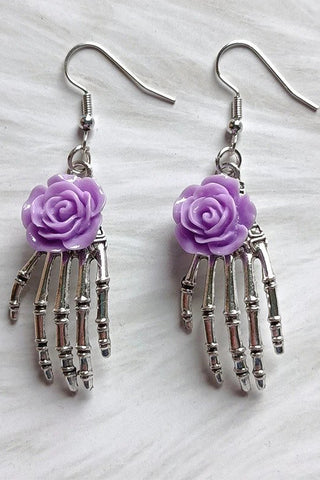 Purple Rose Skeleton Earrings | Angel Clothing