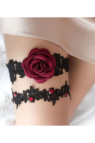Rose and Heart Lace Garter Set | Angel Clothing