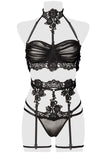 Grey Velvet Black Erotic Lingerie Set | Angel Clothing