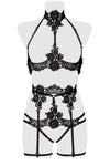 Grey Velvet Erotic Lace Lingerie Set | Angel Clothing