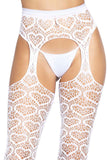 Leg Avenue White Heart Net Suspender Hose | Angel Clothing