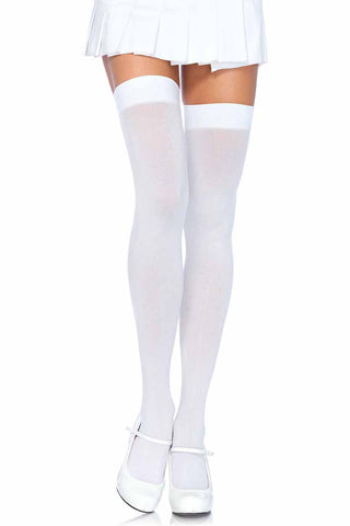Leg Avenue White Nylon Thigh Highs | Angel Clothing