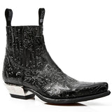 New Rock Black Vintage Flower Ankle Cowboy Boots M.7953-S21 | Angel Clothing