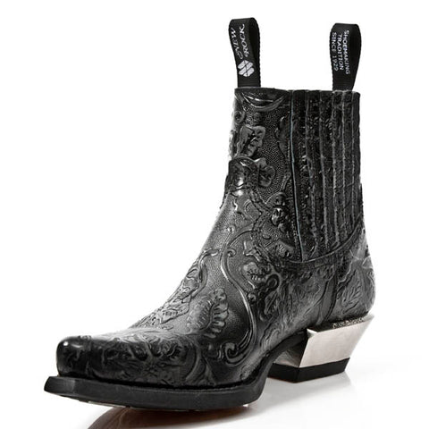 New Rock Black Vintage Flower Ankle Cowboy Boots M.7953-S21 – Angel ...