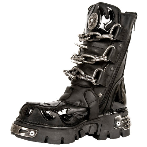 New Rock 727-S1 Gothic Stiefel - Metallic Schwarz Mit Spikes Für Punk & Metal Look