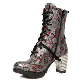 New Rock Red Metallic Vintage Flower Ankle Boots M.TR001-S6 | Angel Clothing