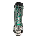 New Rock Green Metallic Vintage Flower Ankle Boots M.TR001-S7 | Angel Clothing