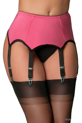 Nylon Dreams 6 Strap Suspender Belt Pink/Black | Angel Clothing