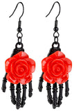 etNox Red Rose on Skeletal Hand Earrings | Angel Clothing