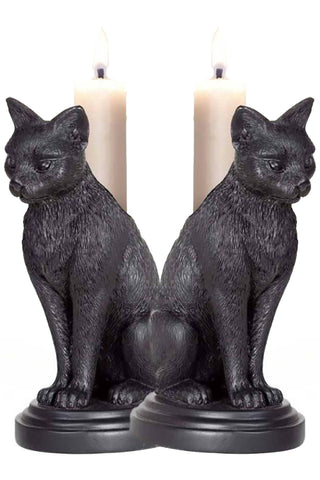 Alchemy Faust's Familiar Cat Candlesticks Pair | Angel Clothing