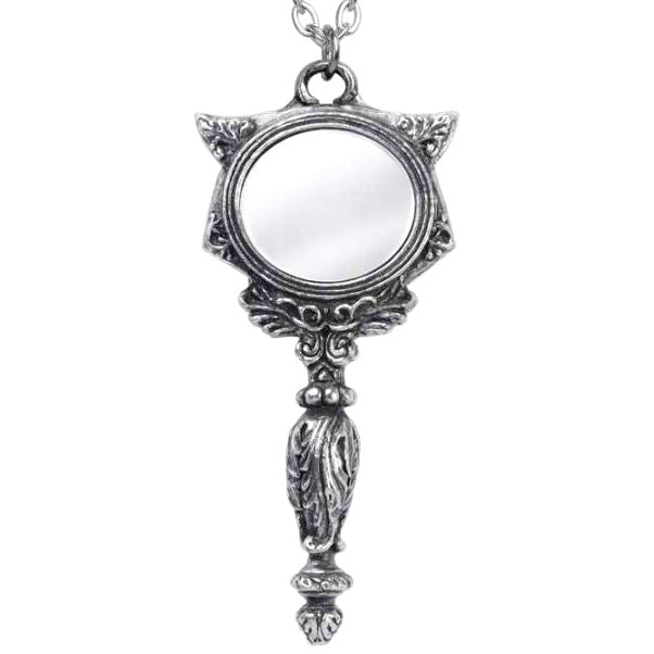 Alchemy Gothic Sacred Cat Vanitas Hand Mirror Fine English Pewter Pendant P889 e