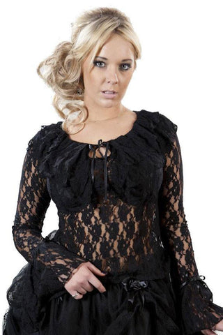 Burleska Brenda Top Long Sleeve Black Lace | Angel Clothing