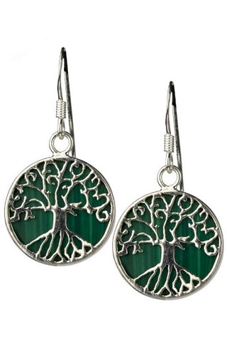 etNox Silver Tree of Life Malachite Earrings | Angel Clothing