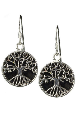 etNox Silver Tree of Life Onyx Earrings | Angel Clothing