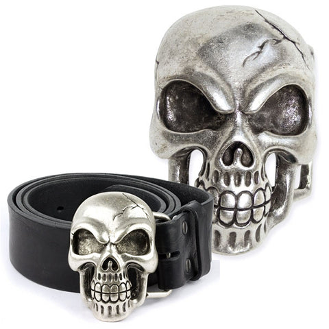Heavy Metal Metallic Grey Skull Buckle Belt