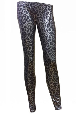 H&R London Silver Leopard Print Leggings | Angel Clothing