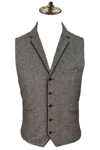 Angelo Brown Herringbone Tweed Waistcoat | Angel Clothing