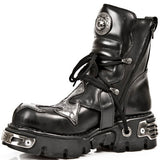 New Rock Boots with Silver Cross, Black Ankle Boot 407 | Angel Clothing