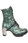 New Rock Green Metallic Vintage Flower Ankle Boots M.TR001-S7 | Angel Clothing
