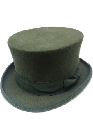 Olive Green Wool Felt Steampunk Top Hat | Angel Clothing